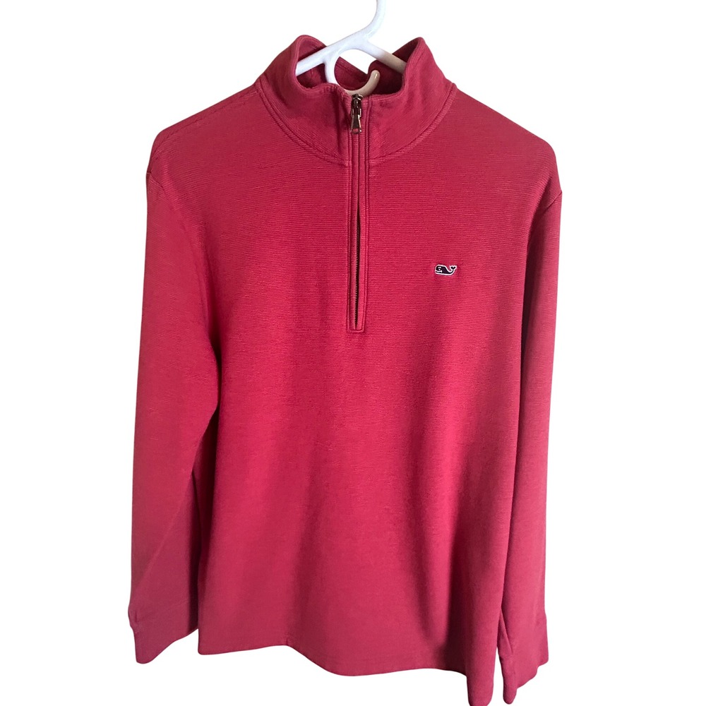 Vineyard Vines Quarter Zip Sweater Mens Size Medium Red Ribbed Pullover